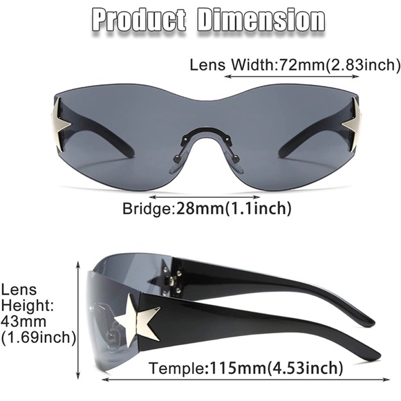 Y2K Wrap Oversized Sunglasses Black Star - Picture 9 of 12